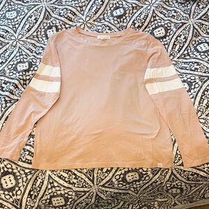 Treasure & Bond Dusty Rose Long Sleeve Tee with White Sleeve Stripes